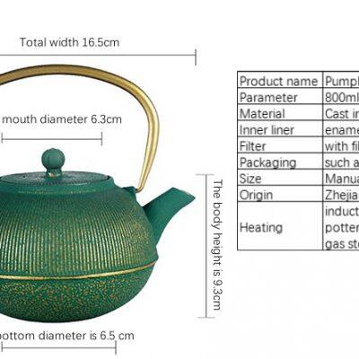 Personalized Golden Green Teaware Chinese Enamel Tea Sets Japanese Tetsubin Tea Kettle Cast Iron Teapot