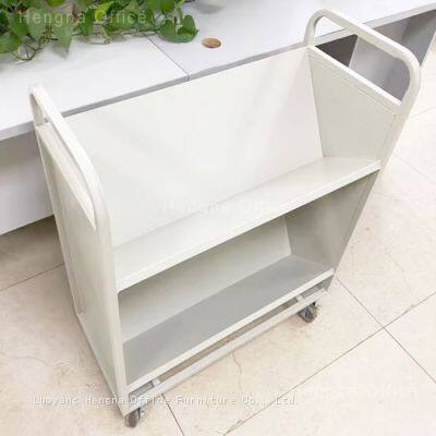 HN-VC03 Silent Rolling V-Shaped Metal Library Book Cart | With Tilted Shelves for Archives | OEM / ODM
