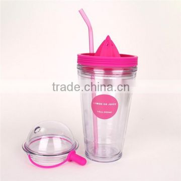 2015 promotional plastic juice cup, private label plastic cup with straw