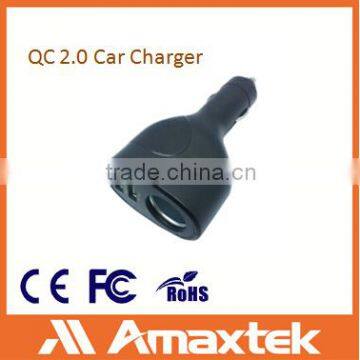 Amaxtek New QC2.0 2 port USB Car Charger with Socket