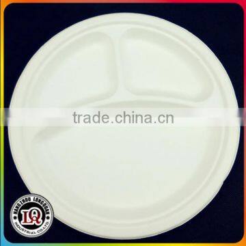 Three Compartment Biodegradable Bagasse Fast Food Restaurant Plate Tray