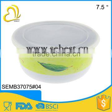 7.5" plastic storage bowl; round lid bowl with printing