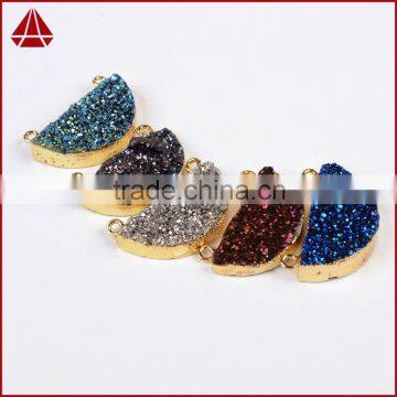 Titanium Druzy Half Moon Connector-rainbow, Blue, Opal White, Silbver, Coffee, Green photo-4