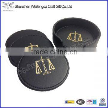 Excellent Promotional Round Gold Stamping Leather Coaster