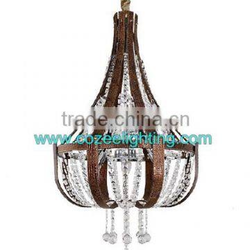 Modern Leather Wrought Iron Crystal Chandelier Designer Pendant Lighting Hanging Lights for Home CZ2118