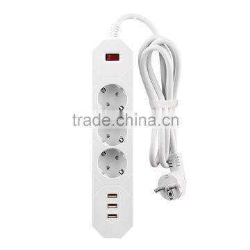 Euro German 3 gang socket outlet with switch multiple usb port surge protection