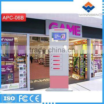 Turkish Lira Operated Multi languages Bank cell phone charge kiosk/mall kiosk for cell phone showcase display APC-06B