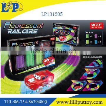 2016 new product B/O fluorescent rail car changeable night ligth rail car 73pcs with light