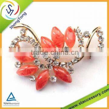 Orange Enamel Gemstone Pink Flower Crystal Breastpin Pin Party Brooch Bouquet