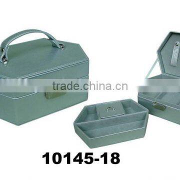 Aqua hexagon jewelry box with handle/lock