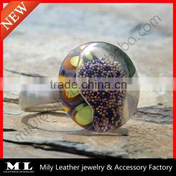 2014 DIY hollow glass ring top with Small Beads Ring GHBR-016