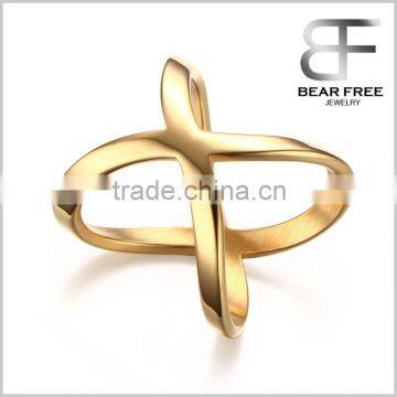 Womens Stainless Steel Jewelry Plated Gold Criss Cross X Ring for Party