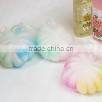 Promote product colorful PE shell mesh bath sponge flowers