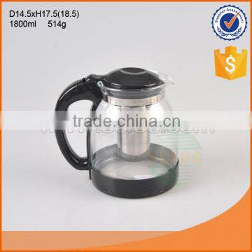 Hot Selling 1800ml Clear Borosilicate Glass Tea Pot With Plastic Lid Handle and Strainer