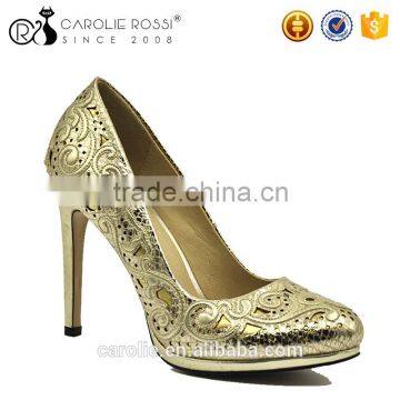 Women pointed toes gold pumps wedding high heel shoes with reasonable price