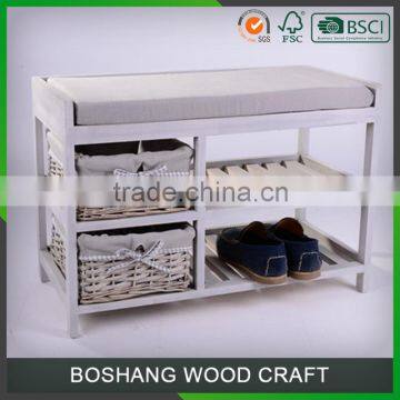 Wood storage cabinet antique shoe bench with cushions