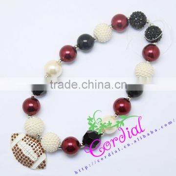 Newest Design Yiwu Cordial Fashion Jewelry Bead Jewelry Handmade Plastic Bead And Pearl Football Necklace For Kids