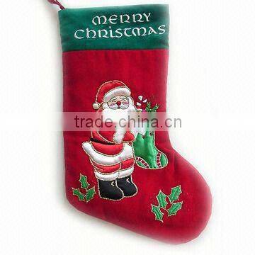 fleece decorative christmas stocking with applique embroidery(3)