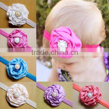 Randomly Mixed Big Ribbon Flower Headbands with Pearl Rhinestone(OHAR-R105-M)