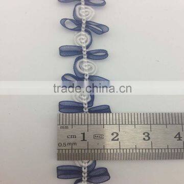 wenzhou kaiyuan manufacturer braid ribbon custom flower white bow around navy trim lace