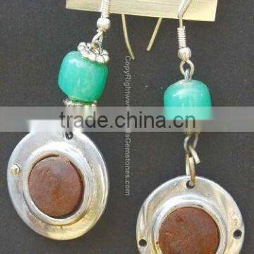 Green brown beaded erarring jewellery, Silver Rings Wholesale Fashion ,Jewelry At Wholesale Prices, Sterling Silver Wholesale Je