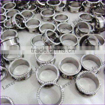 Wholesale With Stone High Polish Stainless Steel Ear Flesh Tunnel Plugs [SS-F132A]