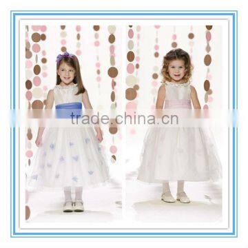 Sleeveless Taffeta Tulle Sash Puffy Organza Flower Girl Dresses(FLMO-3015)