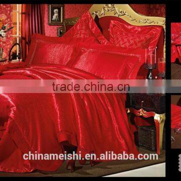 Luxury Rayon silk jacquard red wedding duvet cover bedding set