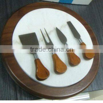 Marble Chopping Block Wooden Cutting Board Set with 4 Cheese Slicers and Knife Holder Drawer