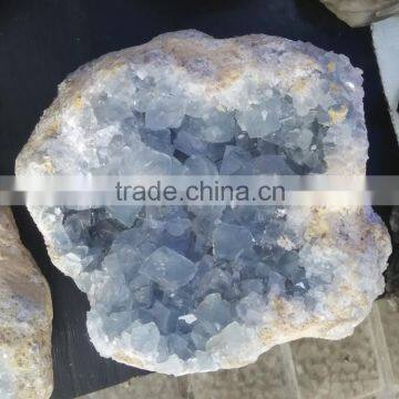 Natural blue calcite crystal geodes for wholesale