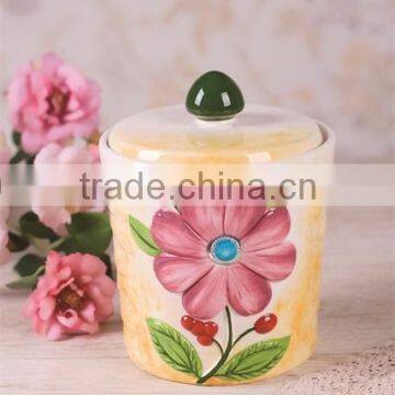 Decorative Ceramic Kitchen Spice Bottle Jar with Embossed Flower