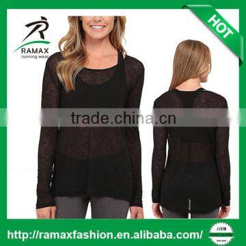 Ramax Custom Women Wholesale 100% Polyester Burnout Yoga Long Sleeve T Shirts Top