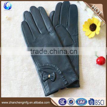 Fashion cheap women warm covered sheepskin leather gloves