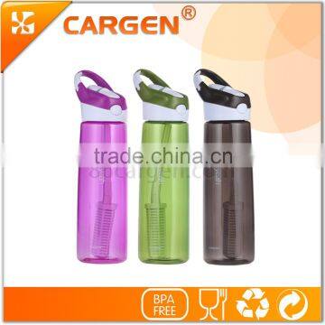 Flip lid straw plastic sport carbon filter water bottle