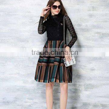 Fashion Woman Lace Patchwork Dress 2016 Autumn Long Sleeve Femme Robe Vestidos