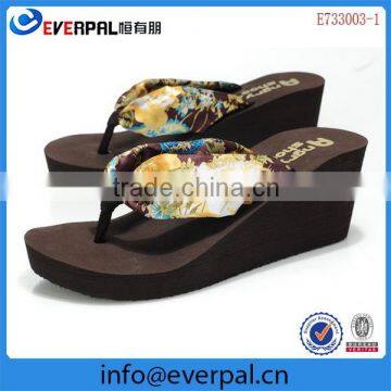 ladies printing sexy satin strap wedge flip flop sandals