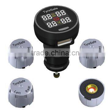 Tyresafe TPMS Car Tire Pressure Monitoring System With 4 External Sensors High Quality TPMS for Your Safety Support BAR and PSI