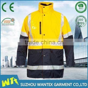 wholesale Custom high visibility fluo yellow and black oxford safety jacket men parka