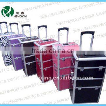 aluminum trolley cosmetic case with drawer jewelry box rolling makeup case with drawer