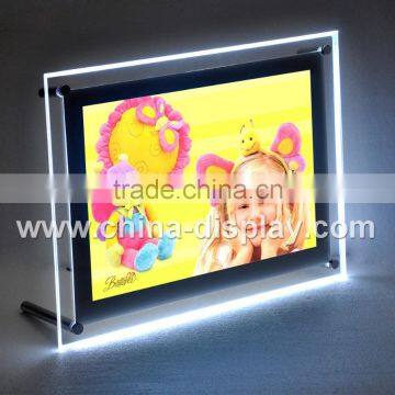 Slim-line illuminated desktop sign holder led picture frame
