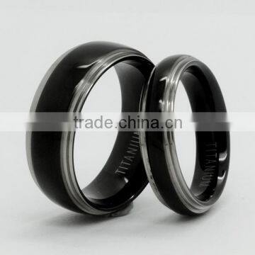 8mm Black Plated With Polished Edges Couple Ring Set for Wedding