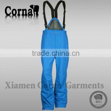 Fashonable winter blue soft polyester warm keeping man elastic belt ski pants multi pocket pants