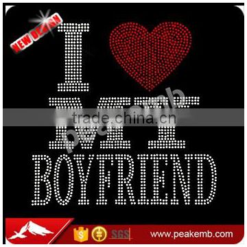 Bling Hot Fix Rhinestones I Love My Boyfriend T-Shirt Heat Transfer Sticker