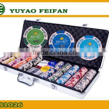 Hot sale casino 500pcs poker chips sets in Black/silver Aluminum case