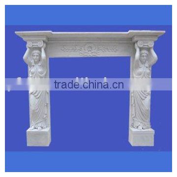 statue design carved stone fireplace mantel