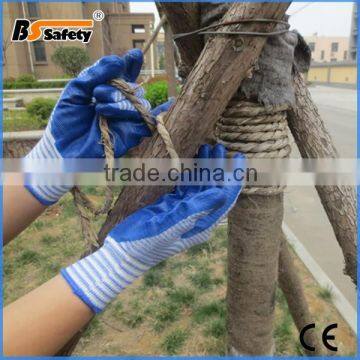 BSSAFETY blue zebra knitted cotton blue nitrile Coated Work Abrasive Slip Resistant Hand Glove For Construction Work