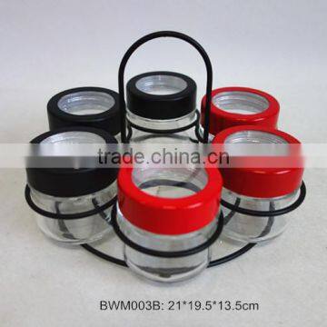 6pcs glass spice jar set with metal rack