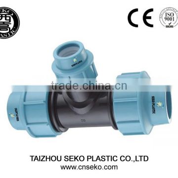 top supplier pp compression fittings plastic fluid quick pipe reducing tee