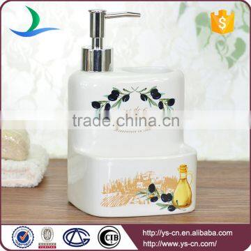Bathroom Square Olive Branch Pattern Ceramic Foam Soap Dispenser photo-3