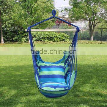 Blue and Green Stripe Polyester Hanging Hammock Chair with Cushion